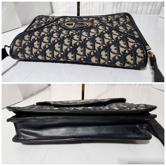 Authentic CHRISTIAN DIOR Vintage Trotter Jacquard Shoulder Bag Black/Beige - Picture 5 of 16